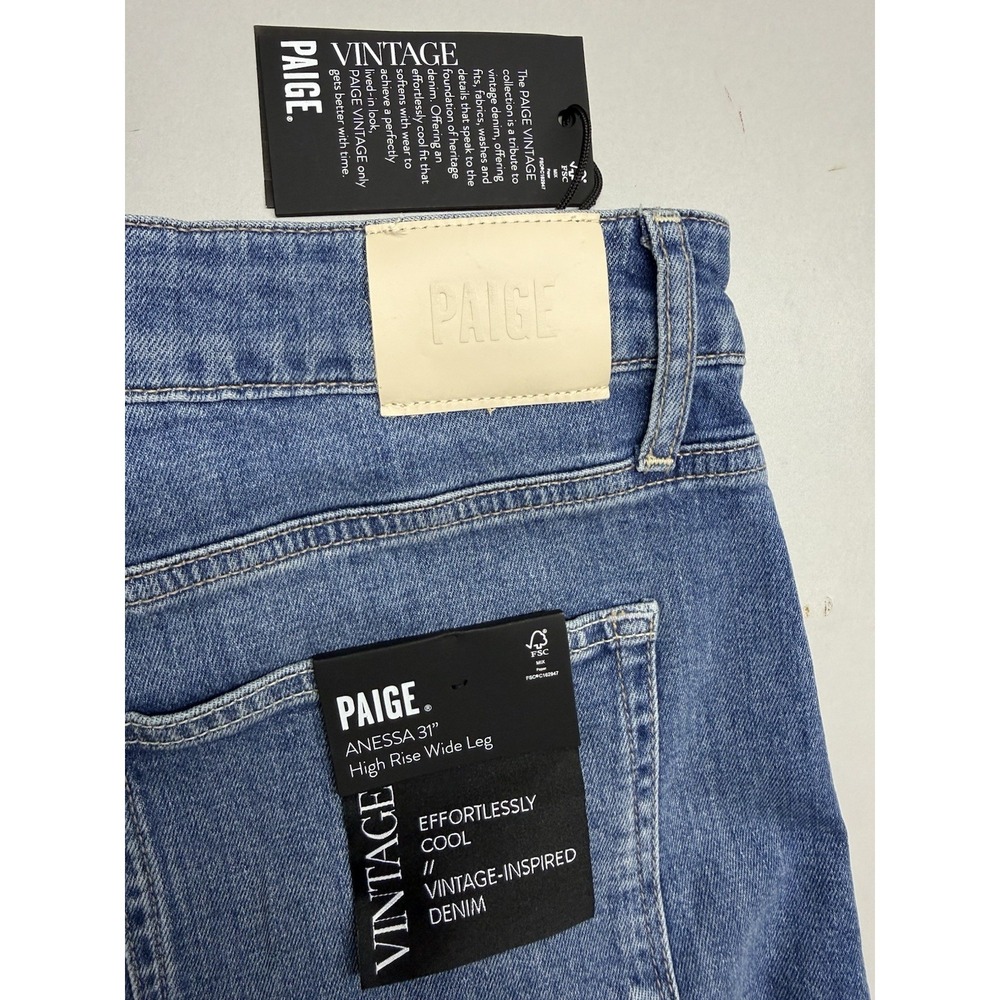 PAIGE Anessa Wide Leg Jeans Sz 32 Paley Wash Patch Pocket High Rise NWT Denim - Picture 12 of 16